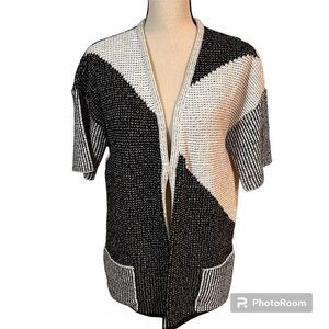 St. John Collection Black And White Pattern Print Open Front Sweater Sz-M
